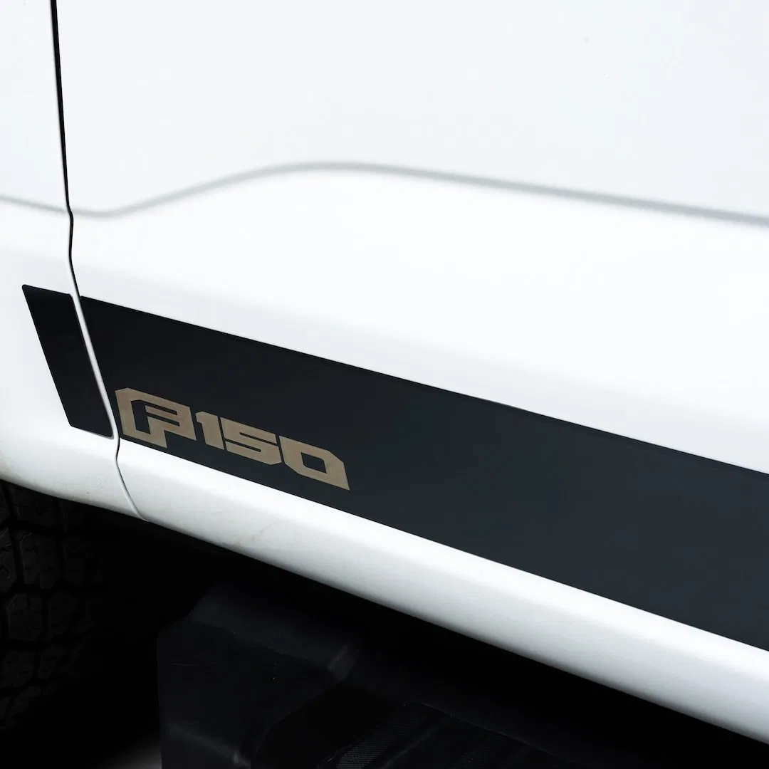 9751469BPFD – PUTCO Rocker Panel Molding, 10 Piece Black Stainless Steel 4-1/4 Inch Height Etched Super Duty Logo